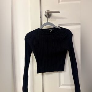 Trendy Black Ribbed Long Sleeve Top